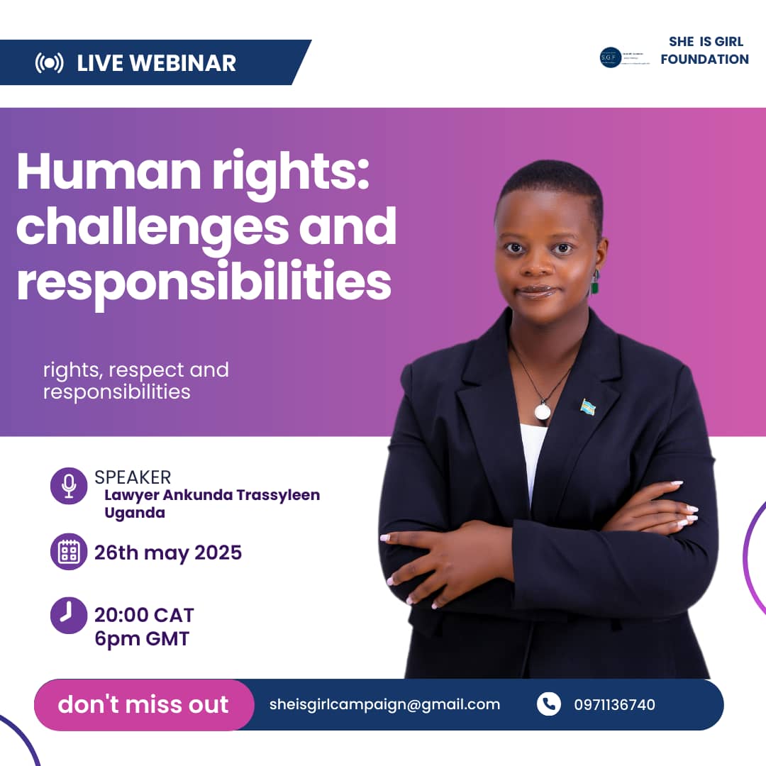 I will be joining this conversation organized by She is Girl Foundation as a key note speaker on 26th May 2025. Time:20:00CAT 6:00pm GM.
The struggle and call for everyone to respect human rights across Africa is surrounded by many challenges including but not limited to politics