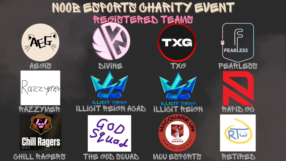 The squads are locked in.

Teams from across the community are ready to clutch up for a good cause 🫡💥

Catch the action starting Thursday at 7:30PM AEST —

Stream schedule and donation link dropping soon 👀🎥

#NoobEsports #CharityTournament #Valorant