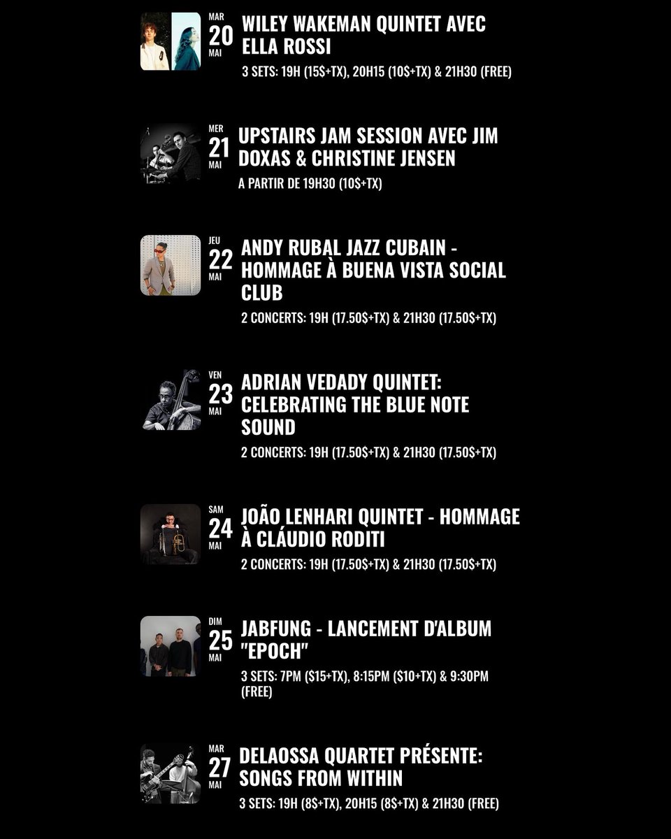 RSVP en ligne au upstairsjazz.com ou au 514-931-6808