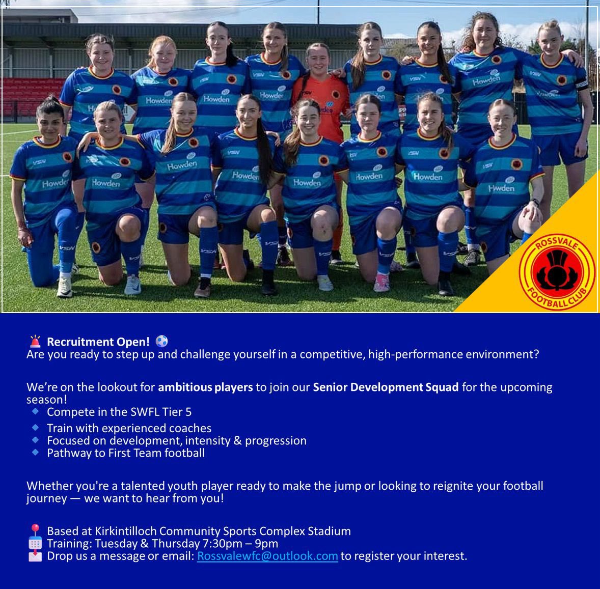 RossvaleFCWomen's tweet photo. #WomensFootball 
#PlayerRecruitment
#DevelopmentSquad
#FootballOpportunity 
#JoinUs https://t.co/AhLzhjW7gy