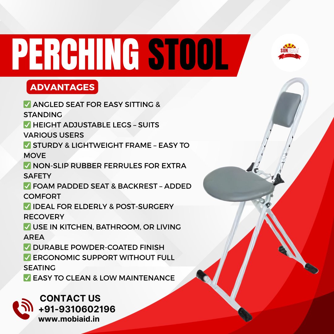 EaSunbeam53503's tweet image. Tired of struggling to sit or stand? 🪑
The Perching Stool from #SunbeamEnterprises gives you the perfect support for your kitchen, bathroom, or living space. 💪
✅ Height adjustable
✅ Lightweight
✅ Anti-slip safety
Your comfort, our priority. 🙌
🔗 mobiaid.in