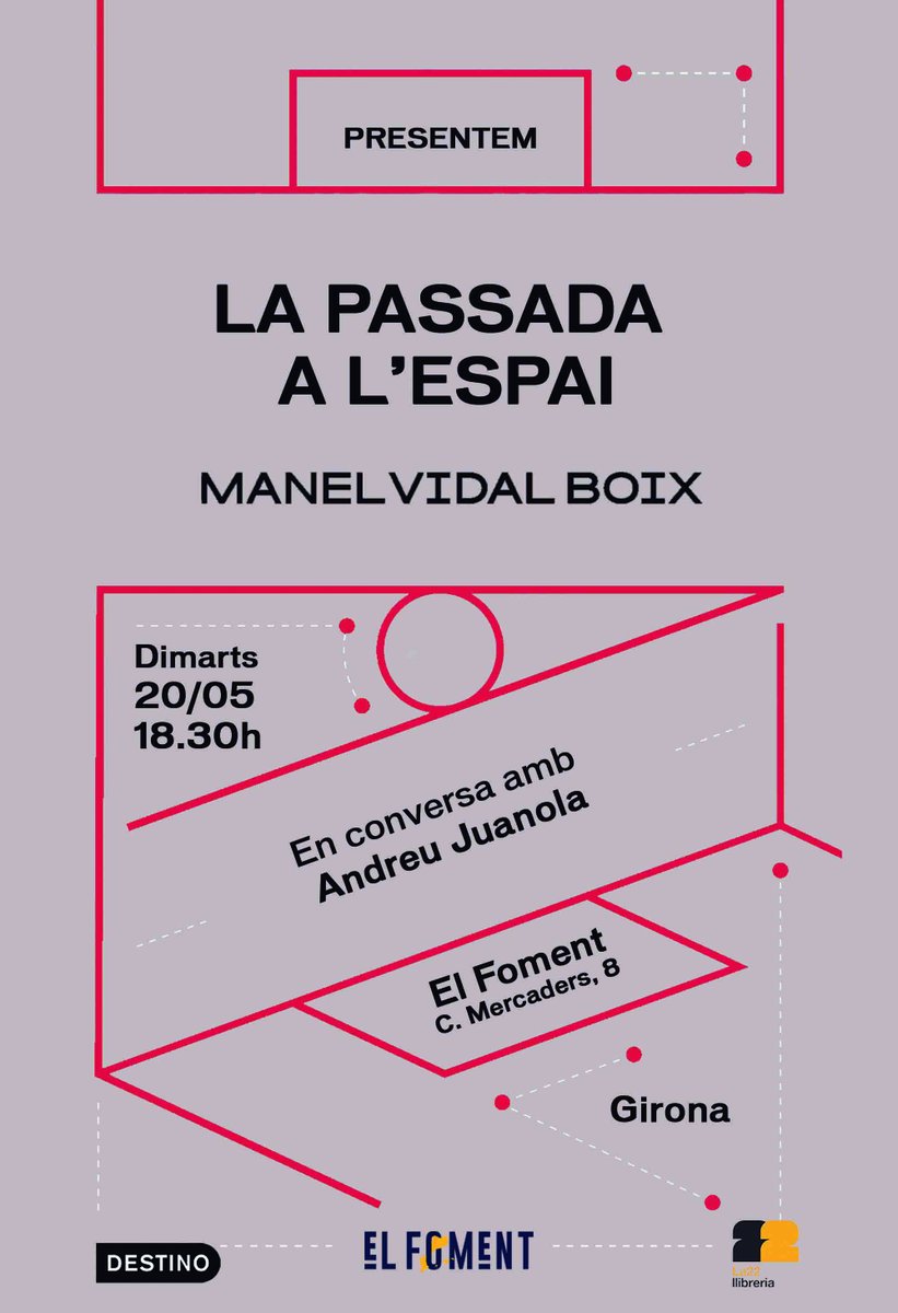 Grup62 (@grup62) on Twitter photo 🗓⚽ Demà dimarts dia 20 de maig teniu una presentació imprescindible! No us podeu <a href="/massanagranaire/">Manel Vidal Boix</a>, l'autor de ‘La passada a l'espai’:
⏱️ A les 18:30 h
📍 A <a href="/ElFoment_org/">El Foment</a>, #Girona
🙌 Conversa amb Andreu Juanola
👉Us hi esperem!
<a href="/LLIBRERIA22/">LLIBRERIA 22</a>
<a href="/VilarAndreu/">Andreu Vilar Juanola</a>
<a href="/Grup62/">Grup62</a> 🗓⚽ Demà dimarts dia 20 de maig teniu una presentació imprescindible! No us podeu <a href="/massanagranaire/">Manel Vidal Boix</a>, l'autor de ‘La passada a l'espai’:
⏱️ A les 18:30 h
📍 A <a href="/ElFoment_org/">El Foment</a>, #Girona
🙌 Conversa amb Andreu Juanola
👉Us hi esperem!
<a href="/LLIBRERIA22/">LLIBRERIA 22</a>
<a href="/VilarAndreu/">Andreu Vilar Juanola</a>
<a href="/Grup62/">Grup62</a>