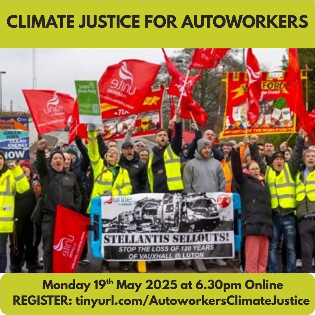 ⏰ Coming up today!

"Climate Justice for Autoworkers" 
🗓️ Monday 19th May 6.30pm - online 
➡️ Register: tinyurl.com/AutoworkersCli… 

Webinar with speakers from Unite the Union, the UK GKN solidarity network, London Mining Network and UAW union (US autoworkers)