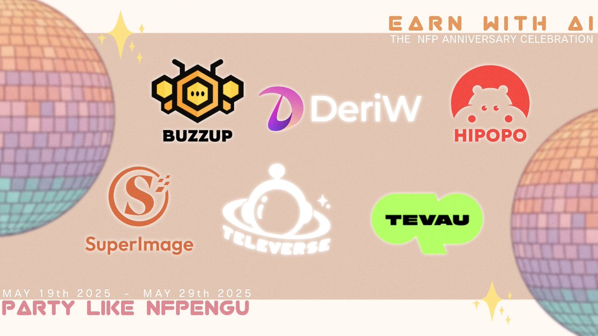 NFP (@nfprompt) on Twitter photo 🧵/ Huge shoutout to our amazing partners:
<a href="/BuzzUpHQ/">BuzzUp HQ 🐝</a> <a href="/DeriWOfficial/">DeriW</a> <a href="/HipopoFun/">Hipopo</a> <a href="/SuperImageAI/">SuperImage</a> <a href="/TeleverseXYZ/">Televerse</a> <a href="/Tevau_Official/">Tevau</a> 🫶
They’ve added rewards, energy, and creativity to make this celebration even more special! 🎉
You can also complete additional tasks on TaskOn to unlock 🧵/ Huge shoutout to our amazing partners:
<a href="/BuzzUpHQ/">BuzzUp HQ 🐝</a> <a href="/DeriWOfficial/">DeriW</a> <a href="/HipopoFun/">Hipopo</a> <a href="/SuperImageAI/">SuperImage</a> <a href="/TeleverseXYZ/">Televerse</a> <a href="/Tevau_Official/">Tevau</a> 🫶
They’ve added rewards, energy, and creativity to make this celebration even more special! 🎉
You can also complete additional tasks on TaskOn to unlock