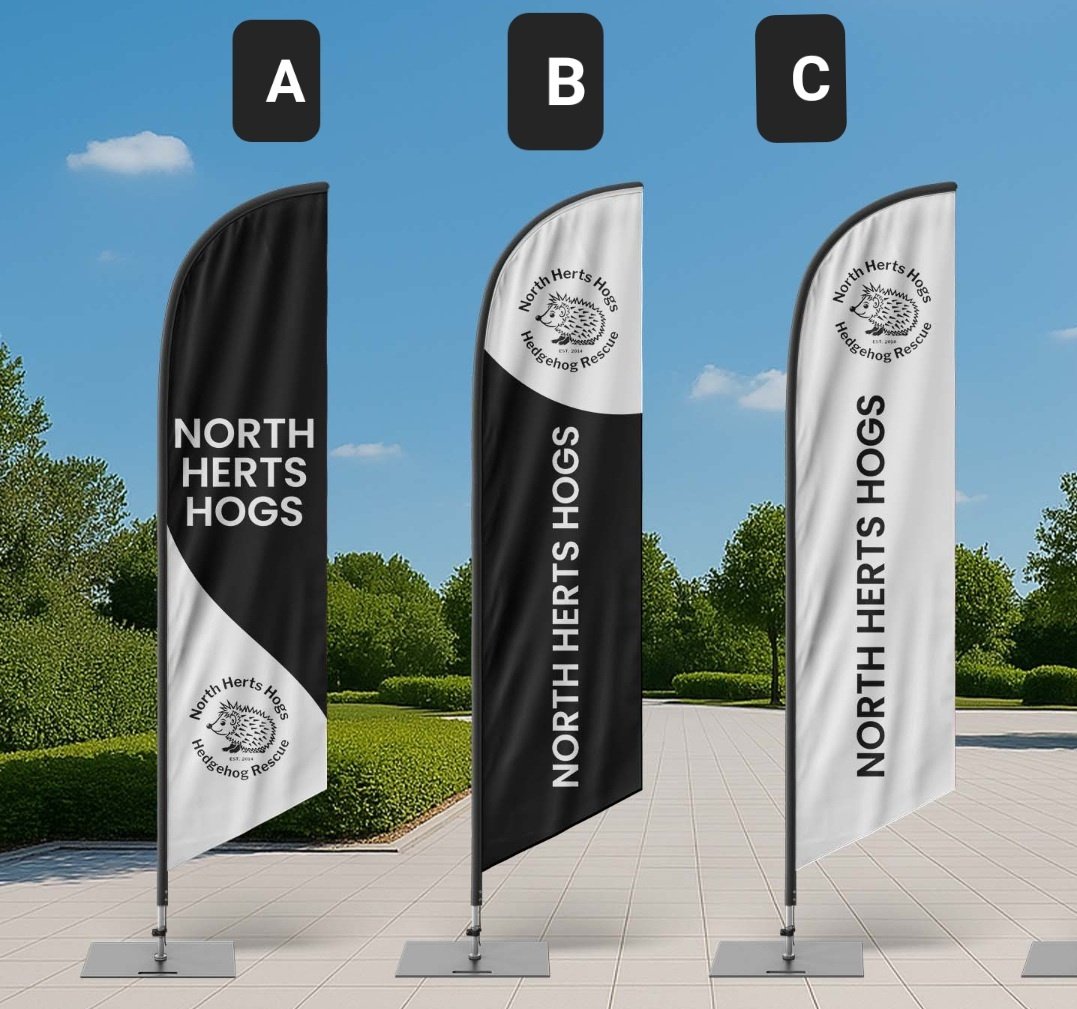 Hi #Pricklypals,
I'd like to get a flag made so that I can promote my rescue when I fundraise at fayres 😊
I can't decide which flag to go with, though.
 
I'm hoping you can help me choose? 🦔🦔 🦔
Please reply A, B or C.
Thank you 😊