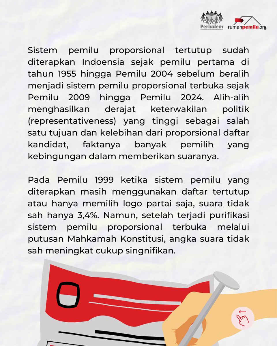 perludem's tweet image. Tingginya jumlah suara tidak sah dan kerumitan sistem kepemiluan, apakah sudah waktunya kita memperbaiki desain sistem pemilu kita?
Yuk, tuliskan pendapatmu di kolom komentar!💬

#perludem #rumahpemilu #revisiUUPemilu