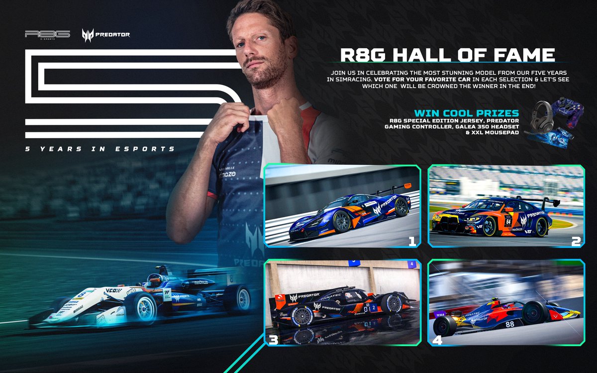 R8G eSports (@r8gesports) on Twitter photo 🌟 R8G HALL OF FAME 🌟
🗳️ New vote!
🏎️EIGHTH SELECTION🚗
Vote 1️⃣, 2️⃣, 3️⃣ or 4️⃣
🎁 Win R8G Special Edition Jersey, Predator Gaming controller, Galea 350 HEADSET & XXL Mousepad
#r8gesports
<a href="/PredatorGaming/">Predator Gaming</a> 🌟 R8G HALL OF FAME 🌟
🗳️ New vote!
🏎️EIGHTH SELECTION🚗
Vote 1️⃣, 2️⃣, 3️⃣ or 4️⃣
🎁 Win R8G Special Edition Jersey, Predator Gaming controller, Galea 350 HEADSET & XXL Mousepad
#r8gesports
<a href="/PredatorGaming/">Predator Gaming</a>