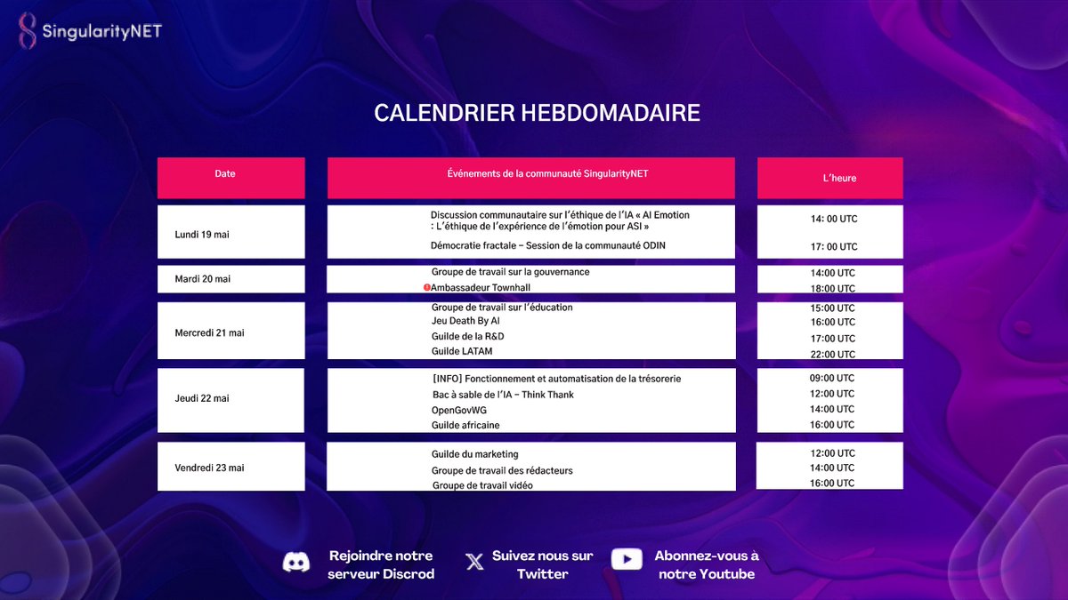LeSNETFR's tweet image. Bonne semaine Singularitaans!

C&apos;est une autre semaine de rejoindre les conversations alors que nous partageons des informations sur la façon de révolutionner l&apos;avenir de l&apos;IA décentralisée.

Vérifiez l&apos;horaire, marquez vos calendriers et réalisons-le!