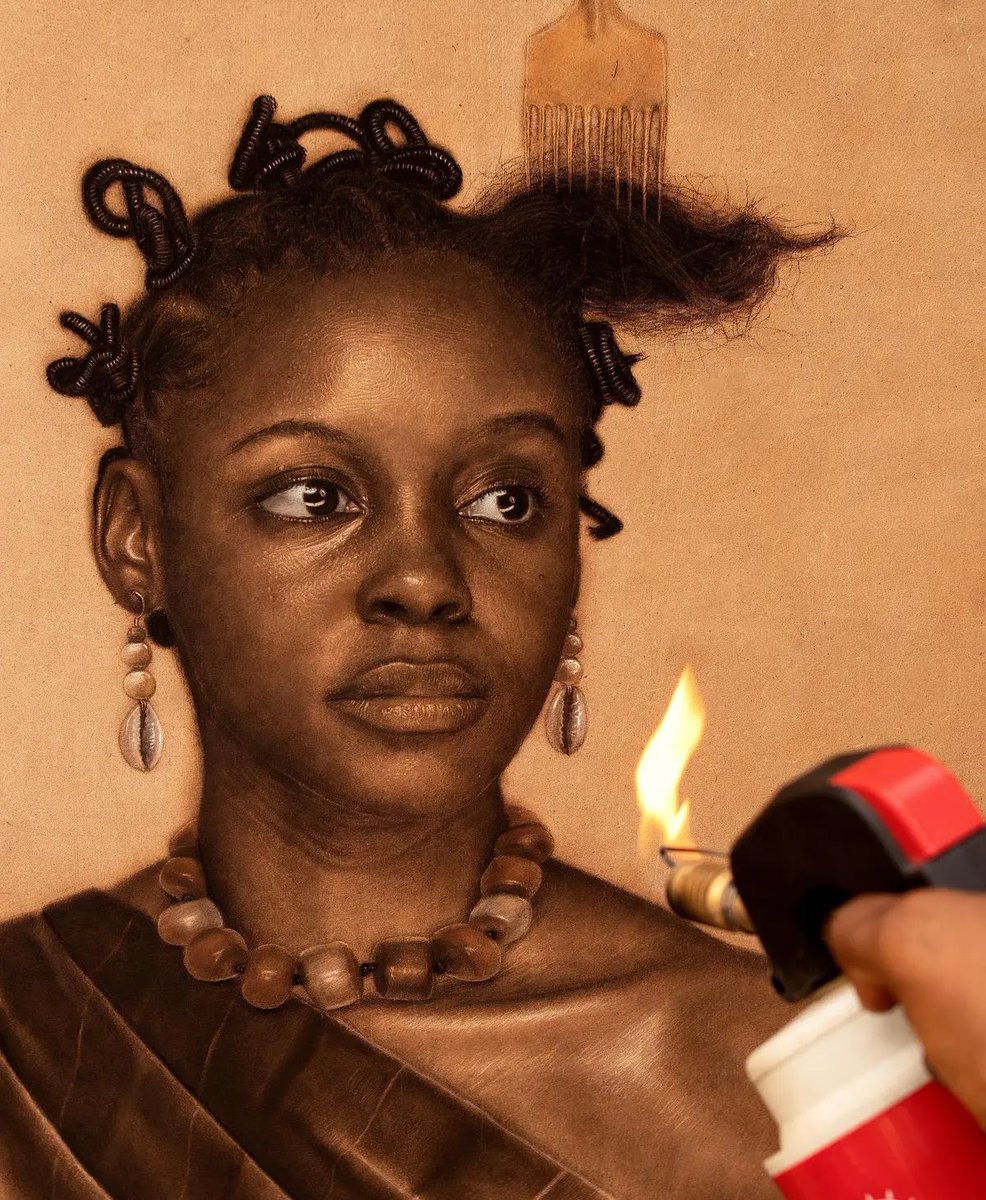Imagine creating art with fire—not a brush, not a pen, but a blowtorch. Nigerian artist Alex Peter Idoko do just that, turning wood into hyper-realistic portraits that speak. His pyrography is a dance of flames, sand paper and blades. It’s setting the art world ablaze!🇳🇬