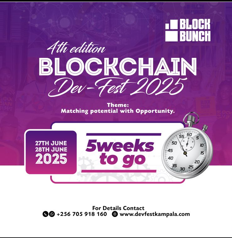 BChainDevFest's tweet photo. 🕔 5 Weeks To Go
The codes are compiling. The guest list is wild. The energy is building.
Africa’s biggest on-chain experience is loading...
#BlockchainDevFestUG
🚀 Register now →
https://t.co/GagWGIKhhe https://t.co/EQYUvIaM3b