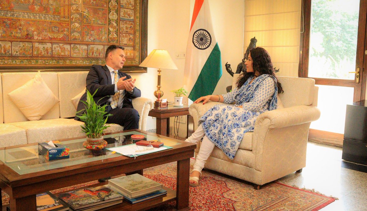 ICCR (@iccr_hq) on Twitter photo DG, ICCR, Mrs. K Nandini Singla met H.E. Mr. Robert Maxian, Ambassador of Slovak Republic to India at ICCR HQsā in New Delhi and exchanged views on culture and bilateral cooperation.
<a href="/narendramodi/">Narendra Modi</a> <a href="/PMOIndia/">PMO India</a> <a href="/DrSJaishankar/">Dr. S. Jaishankar</a> <a href="/PmargheritaBJP/">Pabitra Margherita</a> <a href="/KVSinghMPGonda/">Kirti Vardhan Singh</a> <a href="/MEAIndia/">Randhir Jaiswal</a> DG, ICCR, Mrs. K Nandini Singla met H.E. Mr. Robert Maxian, Ambassador of Slovak Republic to India at ICCR HQsā in New Delhi and exchanged views on culture and bilateral cooperation.
<a href="/narendramodi/">Narendra Modi</a> <a href="/PMOIndia/">PMO India</a> <a href="/DrSJaishankar/">Dr. S. Jaishankar</a> <a href="/PmargheritaBJP/">Pabitra Margherita</a> <a href="/KVSinghMPGonda/">Kirti Vardhan Singh</a> <a href="/MEAIndia/">Randhir Jaiswal</a>
