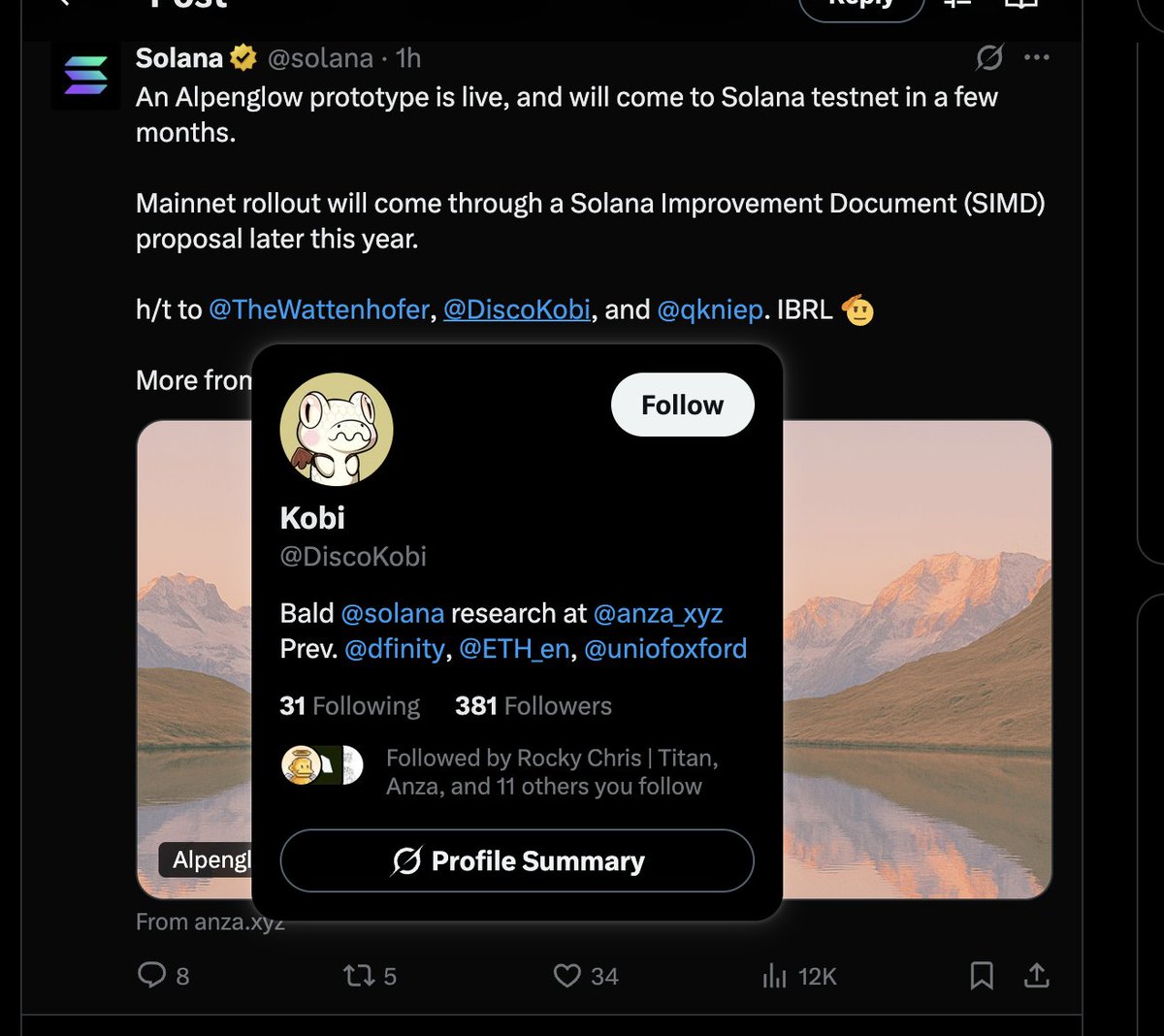 The guys working on rolling out the biggest infrastructure change ever to happen on a public ledger have barely 2000 X followers in total amongst themselves.

We're so fucking early.

$SOL to $600.