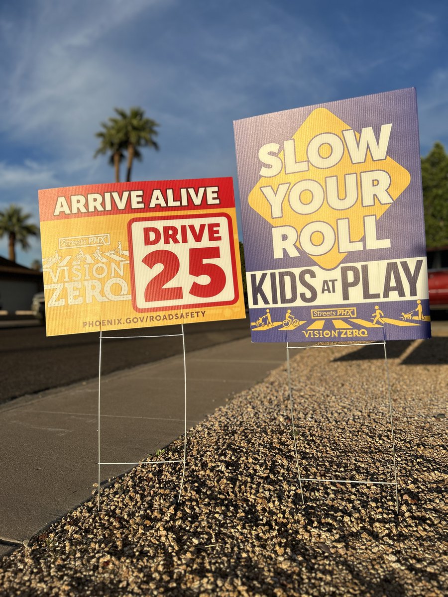 Have you gotten your FREE Vision Zero yard sign yet? 
Get yours today by visiting Phoenix.gov/RoadSafety for details on where to pick one up!

#VisionZero #PHX #StreetsPHX #RoadSafety