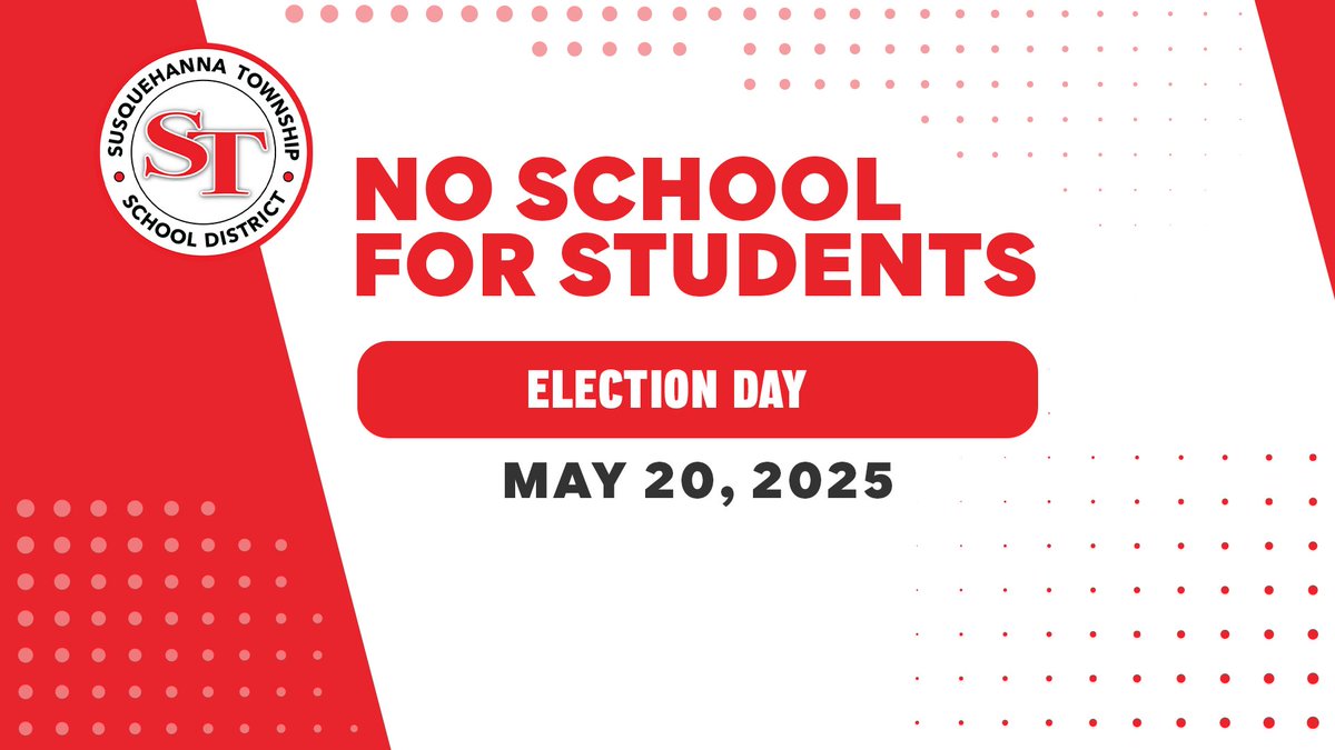 ❗ Reminder: All district schools will be closed for students tomorrow, May 20, 2025, for Election Day and Teacher In-Service.  Classes and transportation will resume on Wednesday, May 21.