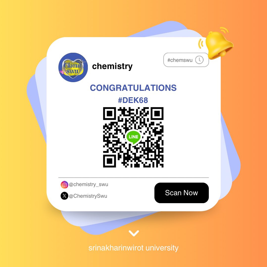 ChemistrySwu's tweet photo. Congratulations 🎉
ขอแสดงความยินดีกับน้องๆ #dek68 ทุกคนที่ผ่านการคัดเลือกเข้าศึกษาในคณะวิทยาศาสตร์ สาขา เคมี (วท.บ) 🧑🏻‍🔬
📍สำหรับน้องๆที่ยืนยันสิทธิ์เรียบร้อยแล้ว สามารถ Scan QR code Line Group เพื่อเข้ามาพูดคุยทำความรู้จักกับเพื่อนๆและพี่ๆได้เลยนะคะ🤍 #ทีมมศว #เคมีมศว #วิทย์เคมี https://t.co/Zlcj9V18wM