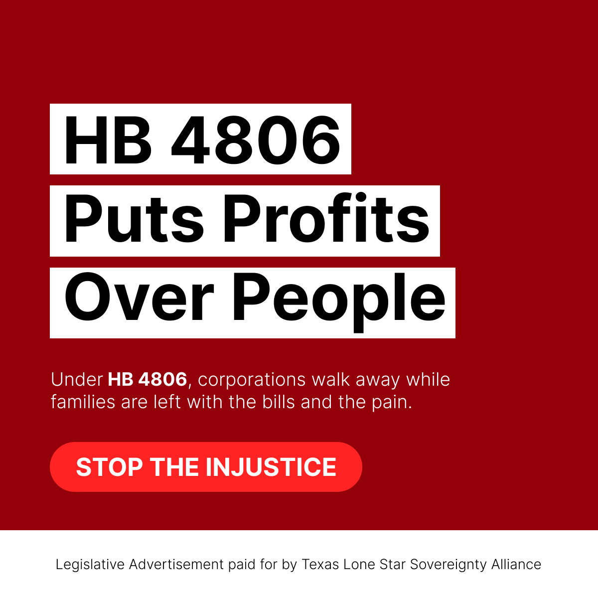 TexasBill_Org's tweet photo. Imagine losing someone you love in a preventable accident… HB 4806 caps medical and emotional damages. It ties justice to insurance databases and favors the powerful. If it passes, corporations save money, while injured Texans lose rights. 
➡️ACT NOW: Visit https://t.co/bTCCrERgZw, call your rep & share this post. #StopHB4806