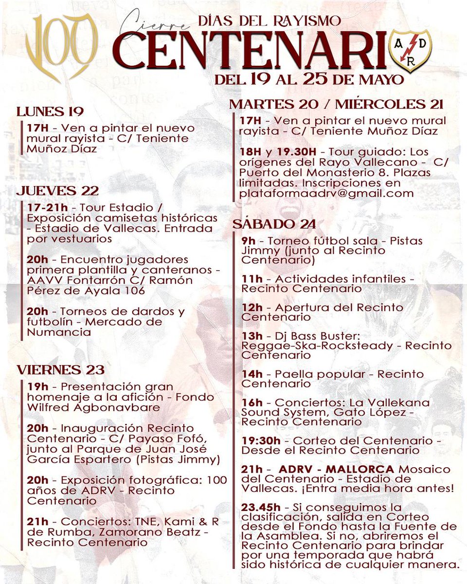 Horario definitivo de los días del rayismo
Hagamos historia!!