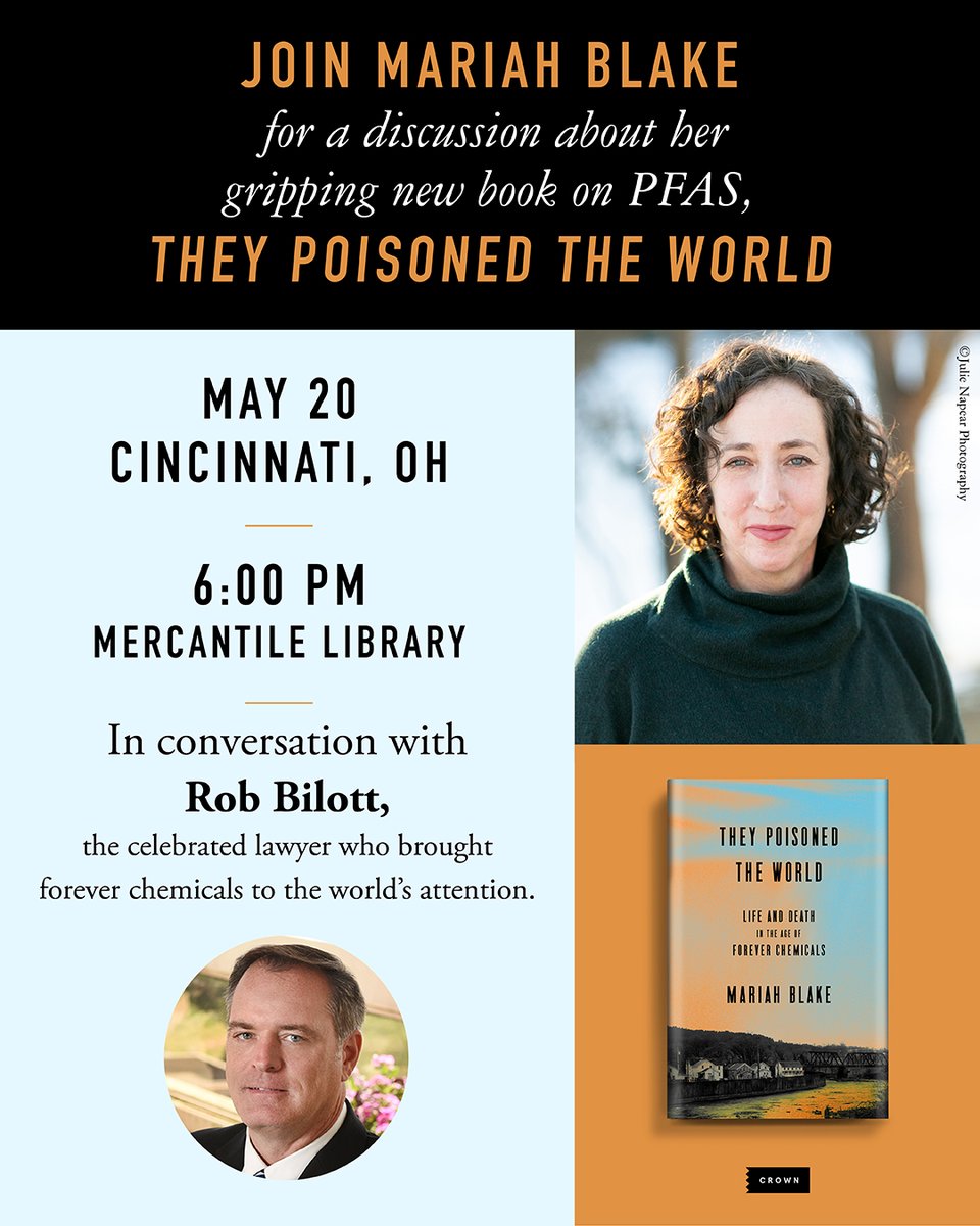 Mariah Blake @mariahblake.bsky.social (@mariahcblake) on Twitter photo I am delighted & honored to be sharing the stage with <a href="/RobertBilott/">Robert Bilott</a>, the lawyer who brought forever chemicals to the world's attention, at event in Cincinnati on 5/20. Rob's amazing story was featured in the film Dark Waters and in his autobiography, Exposure. #PFAS I am delighted & honored to be sharing the stage with <a href="/RobertBilott/">Robert Bilott</a>, the lawyer who brought forever chemicals to the world's attention, at event in Cincinnati on 5/20. Rob's amazing story was featured in the film Dark Waters and in his autobiography, Exposure. #PFAS