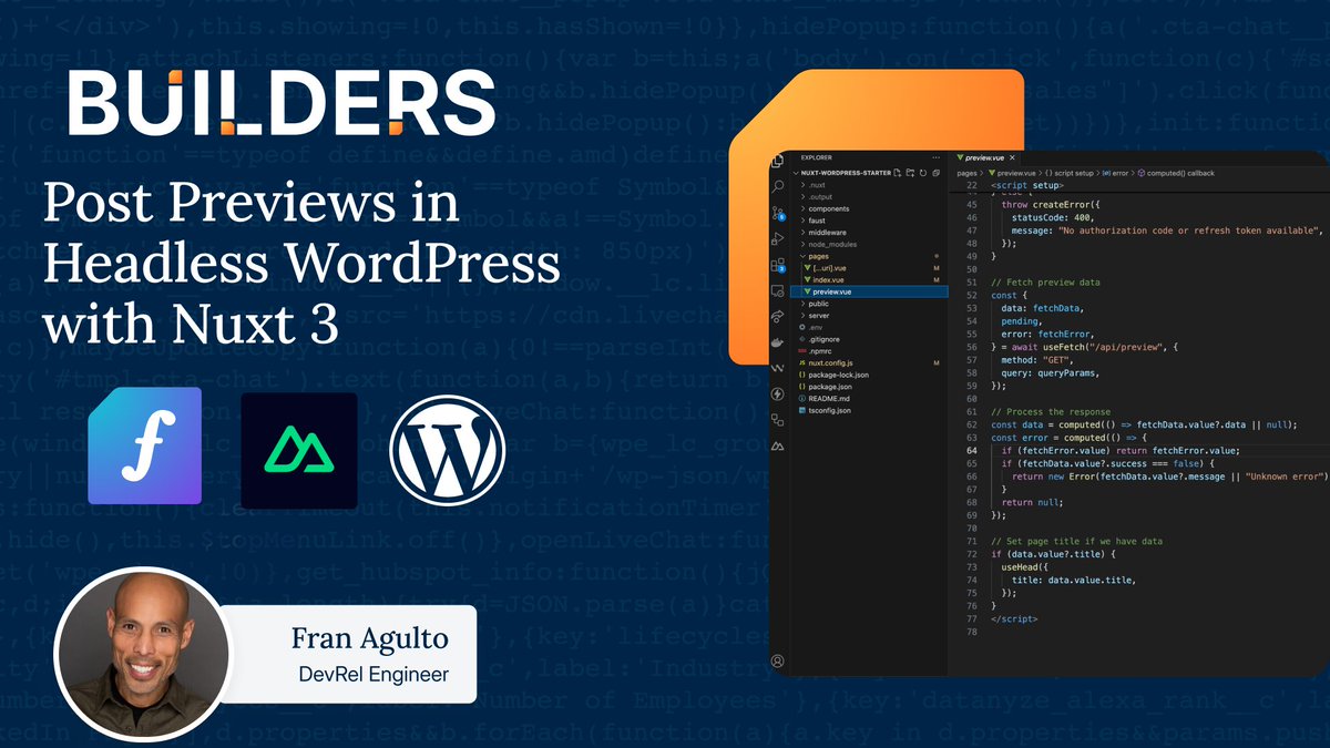 fran_the_dev's tweet image. Check out my latest content on Post Previews in headless WP using @nuxt_js ! Shoutout to my main man @J_Everhart383 for letting me refresh his article!
wpengine.com/builders/post-…