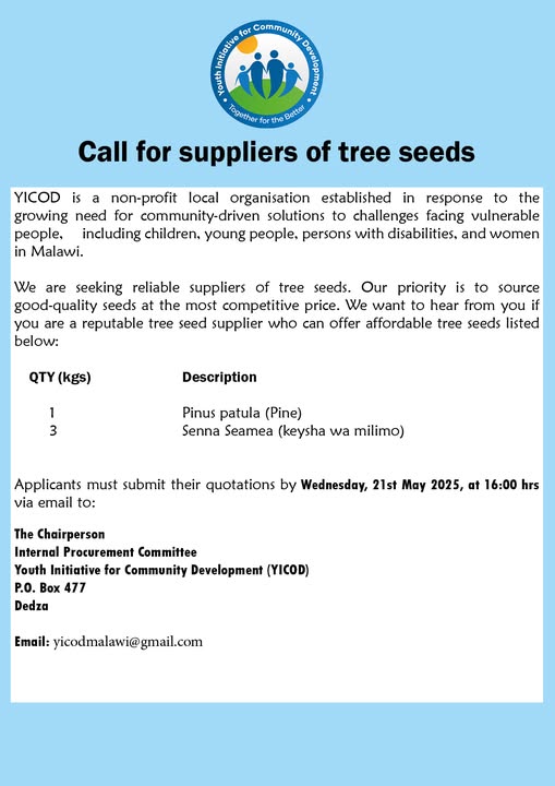 𝐂𝐀𝐋𝐋 𝐅𝐎𝐑 𝐓𝐑𝐄𝐄 𝐒𝐄𝐄𝐃 𝐒𝐔𝐏𝐏𝐋𝐈𝐄𝐑𝐒!
We are looking for reliable suppliers of high-quality tree seeds listed below. If you are a reputable supplier, please send your information, including pricing and contact details, by 4:00 PM this Wednesday.