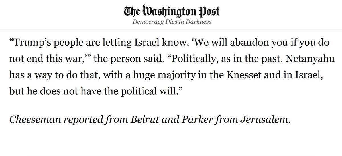 There is zero truth to this. The Trump Administration just armed Israel to the teeth for a reason, and the U.S.-Israel relationship has never been stronger. The resumption of aid deliveries to Gaza is not due to a U.S. threat to "abandon" Israel. Period.