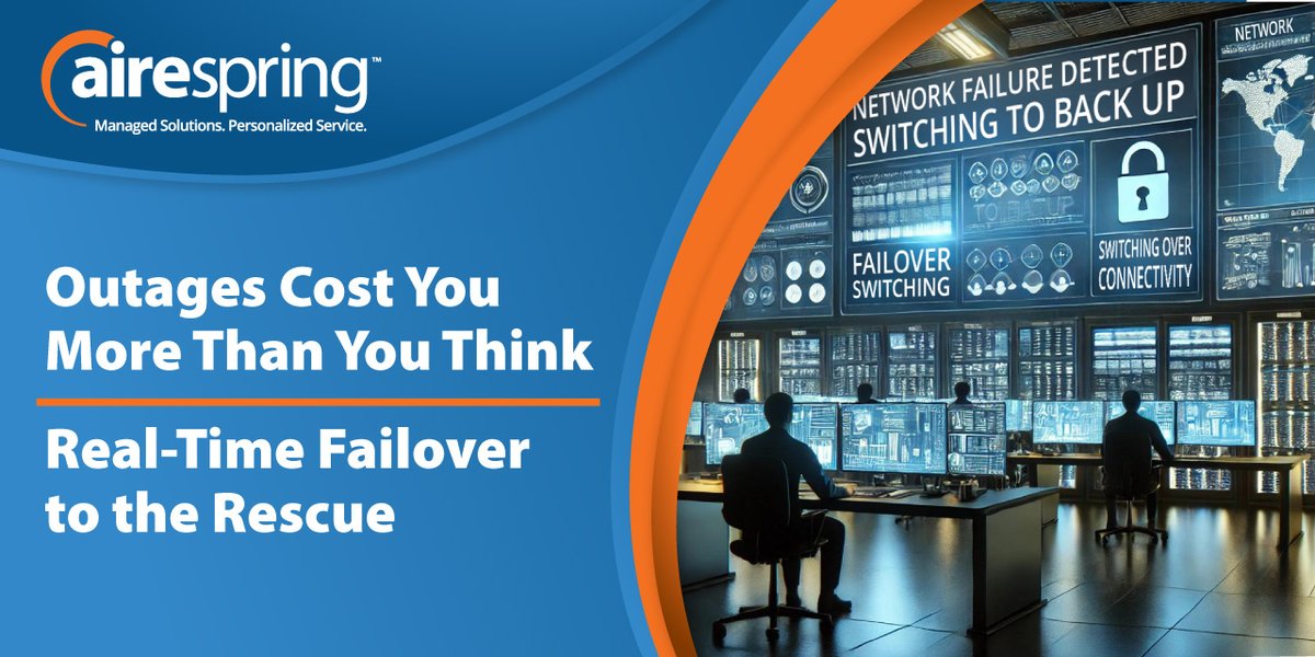 AireSpring's tweet image. Keep your business up with Managed Failover Connectivity!

Read the full blog here: airespring.com/uncategorized/…

Businesses can suffer revenue loss, operational disruption, and damaged customer trust from an IT outage. Real-time failover acts as a safeguard against downtime.