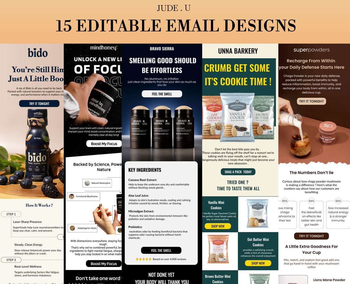 I'm giving away 15 high converting email templates for different e-com brands!
fully customizable in figma. 

Want them ? 👇

1⃣ Repost 
2⃣ Like this post 
3⃣ Comment "15" 

Follow so I can DM you the link