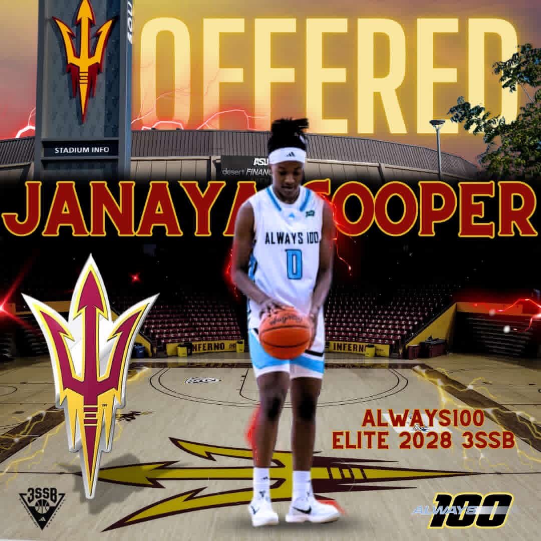 Janaya Cooper (@janayac0_) on Twitter photo After an amazing phone call with <a href="/DesertNormm/">Stephanie Norman ♈️</a> , I am extremely blessed to have received an offer from <a href="/SunDevilWBB/">Sun Devil WBB</a> . Thank you <a href="/MollyMiller33/">Coach Molly Miller</a> , also thank you to the rest of the coaching staff! #UrgencySZN
<a href="/vjhAlways100/">Always 100</a> <a href="/100_2028/">Always 100 2028 3SSB</a> <a href="/Sniderladybball/">Snidergirlsbball</a> After an amazing phone call with <a href="/DesertNormm/">Stephanie Norman ♈️</a> , I am extremely blessed to have received an offer from <a href="/SunDevilWBB/">Sun Devil WBB</a> . Thank you <a href="/MollyMiller33/">Coach Molly Miller</a> , also thank you to the rest of the coaching staff! #UrgencySZN
<a href="/vjhAlways100/">Always 100</a> <a href="/100_2028/">Always 100 2028 3SSB</a> <a href="/Sniderladybball/">Snidergirlsbball</a>