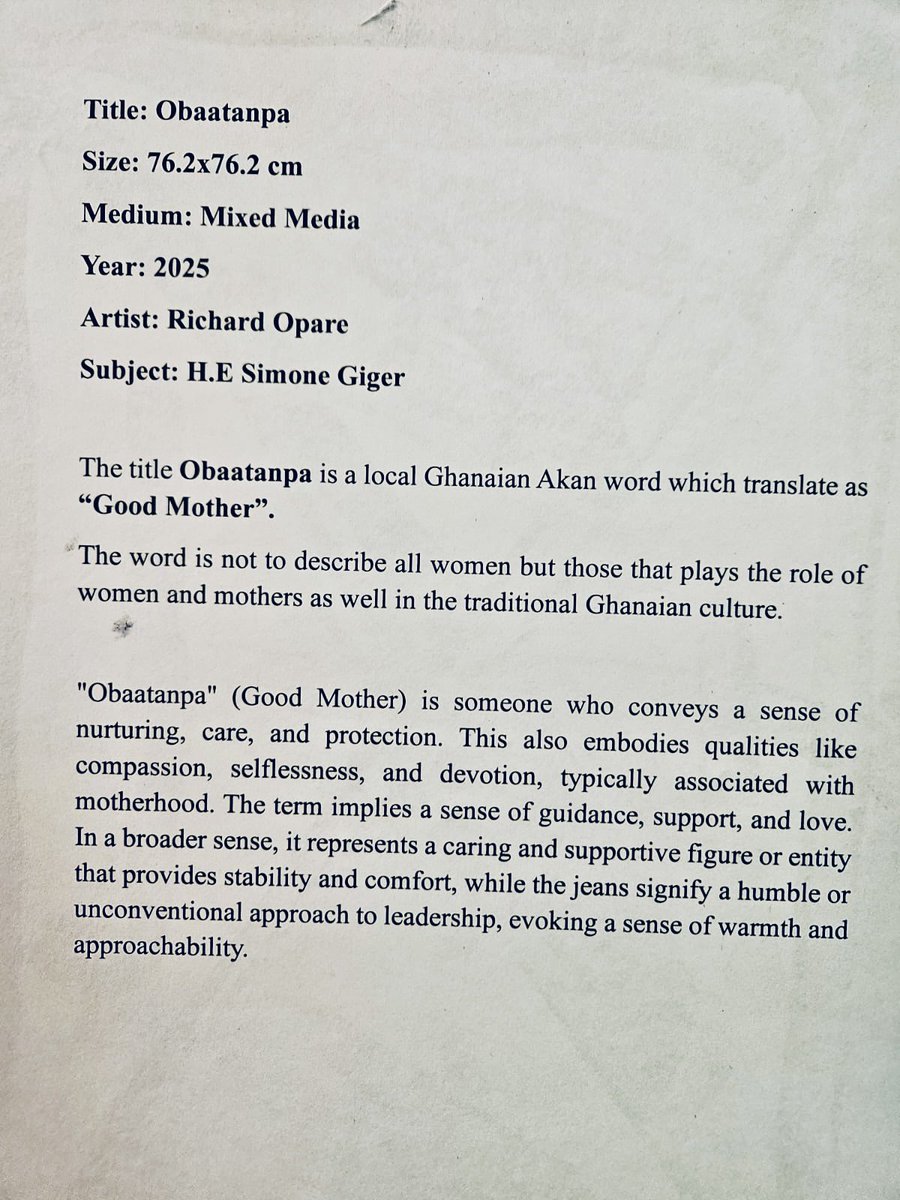 Ambassador Simone Giger (@swissambaccra) on Twitter photo A heartfelt thank you to the incredibly gifted artist <a href="/OPARERICHARD/">RICHARD OPARE</a> for this portrait made out of second-hand jeans (wow!). I am especially moved, as it is titled "Obaatanpa". 🥰 A heartfelt thank you to the incredibly gifted artist <a href="/OPARERICHARD/">RICHARD OPARE</a> for this portrait made out of second-hand jeans (wow!). I am especially moved, as it is titled "Obaatanpa". 🥰