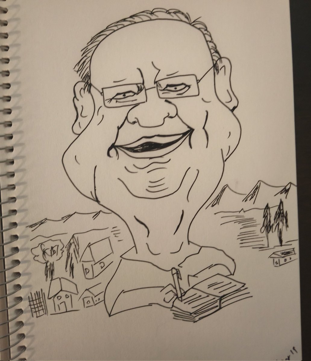 Happy Birthday to India's most loved author and storyteller, Ruskin Bond
Thank you for all the wonderful timeless #stories. 
I wish you all the good health and high spirits ahead. 
My pen sketch #caricature tribute to you, Mr Bond. 
<a href="/RealRuskinBond/">Ruskin Bond</a> #sketch
 #Books #storyteller