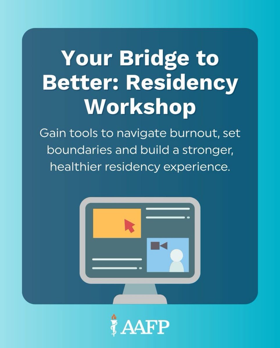 MargotSavoy's tweet image. FM Residents- Your Bridge to Better

✅ Build leadership skills for well-being initiatives
✅ Meet ACGME wellness standards
✅ Join a national community of wellness-focused peers
✅ Evaluate &amp;amp; improve wellness programs

bit.ly/4daPvUT
#MentalHealthMonth #FreeCME #AAFPCME