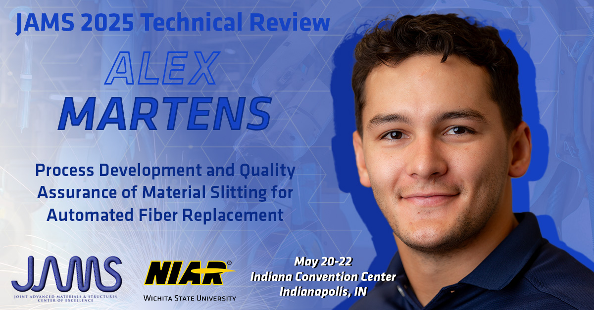 Alex is a research engineer at NIAR specializing in advanced composites slitting. His session will be focused on evaluating the compatibility of developmental materials with Automated Fiber Placement. Tomorrow, JAMS 2025 begins. We'll see you there!
wichita.edu/industry_and_d…
