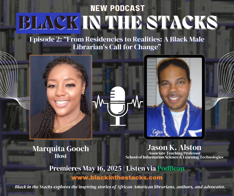 Episode 2 of #BlackintheStacksPod is live! I talk to <a href="/SoulCitySigma/">Jase Alston</a> about his views on Black male librarianship, diversity and lack thereof within library organizations, and where he sees his life after libraries!! Some expletives used this episode. podbean.com/user-EmVLyghOw…