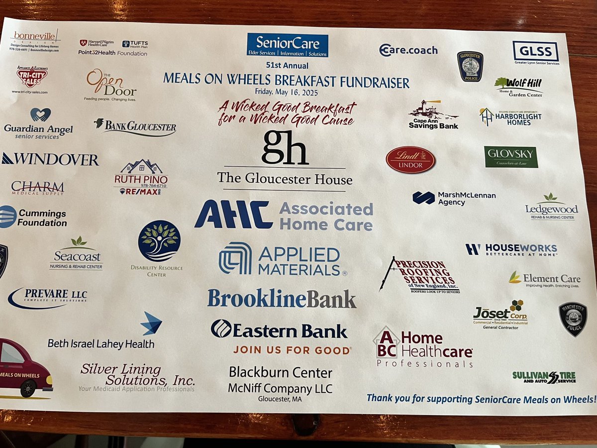 HouseWorks was proud to sponsor SeniorCare Inc.'s 51st Annual Meals on Wheels Breakfast Fundraiser at The Gloucester House!
"A wicked good breakfast for a wicked good cause" — and it certainly was.
#MealsOnWheels #SeniorCare #CommunitySupport #AgingWithDignity  #BetterCareAtHome