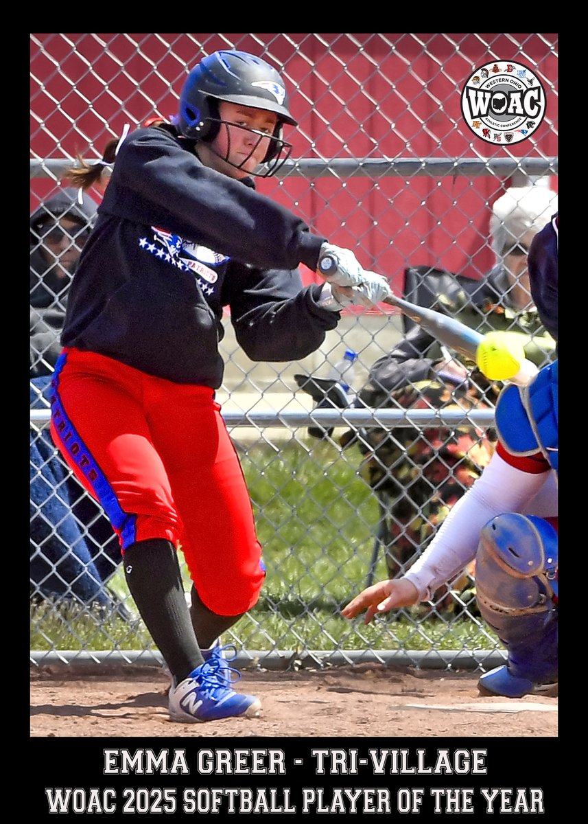 Tri-Village sophomore 3rd baseman, pitcher Emma Greer is named the WOAC 2025 Softball Player of the Year.  

Story at woacsports.com