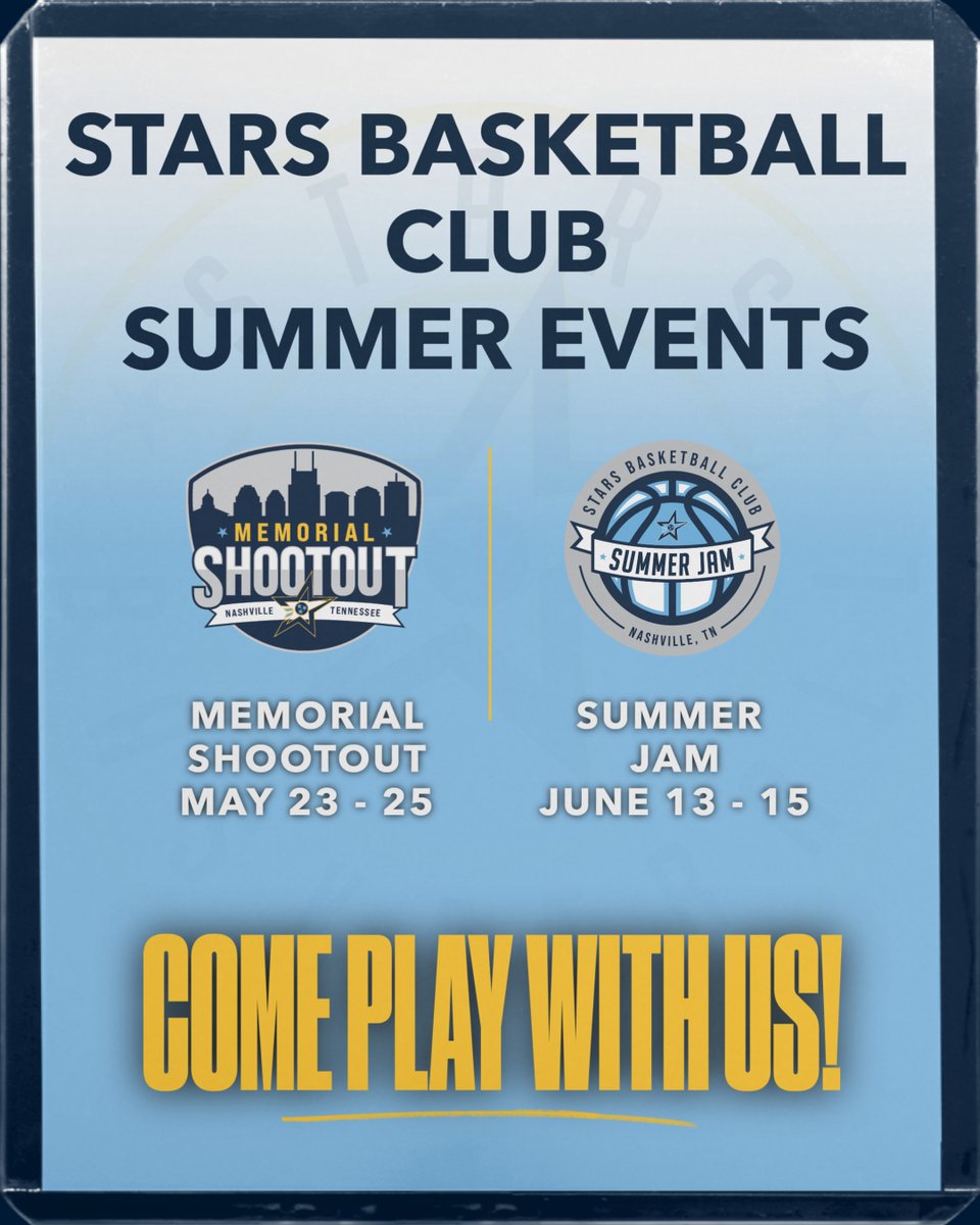 Today is the final day to get your team registered for our STARS (<a href="/StarsBballClub/">STARS Basketball Club</a>) Memorial Day Shooting coming up May 23 - 25 at TOA Sports Performance Center (Franklin, TN). 

Looking for a great tourney experience? Come play!

Learn more or register at starsbasketballclub.com/club/5v5tourna…