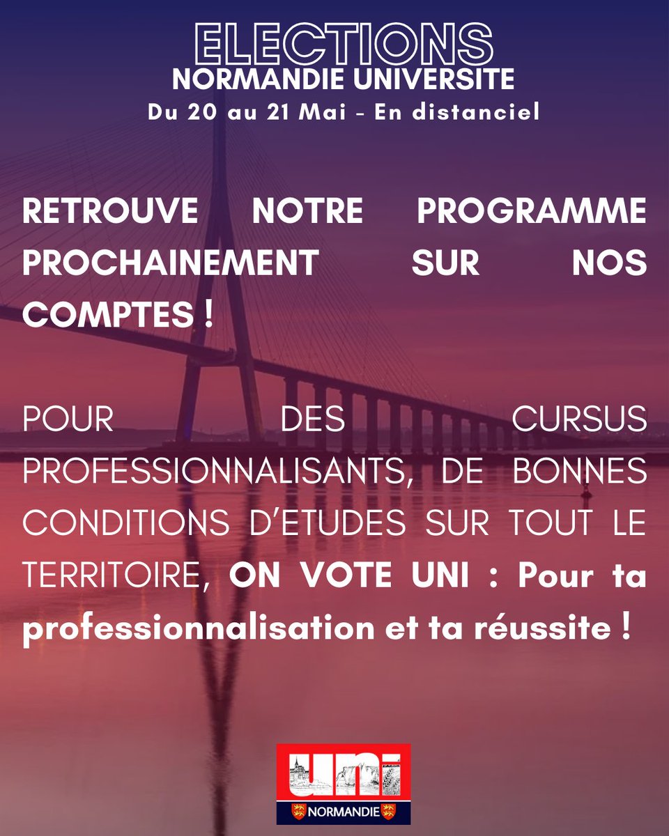 🗳 Demain et Mercredi, ON VOTE UNI, PARTOUT EN NORMANDIE !

Via LEGAVOTE, vote pour tes représentants étudiants au Conseil d'Administration de la COMUE !