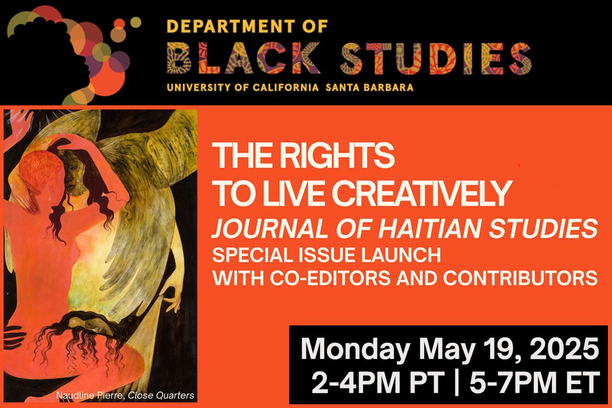 Today: "The Rights to Live Creatively JOHS Special Issue Publication Launch" 
Date &amp; Time: Monday May 19th, 2-4pm Pacific; 5-7pm Eastern

buff.ly/GUTZPpP 

This is the first day event in the "The Rights to Live Creatively: Haitian Feminist and Queer Worldmaking" series.