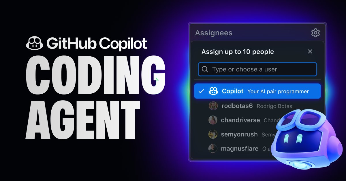 Microsoft (@microsoft) on Twitter photo A Copilot that does more than suggest code?
Meet the new GitHub Copilot coding agent, now in preview for Enterprise + Pro+ users. msft.it/6007Sjm1N A Copilot that does more than suggest code?
Meet the new GitHub Copilot coding agent, now in preview for Enterprise + Pro+ users. msft.it/6007Sjm1N