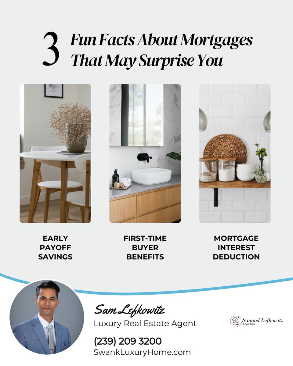 SamALefkowitz's tweet photo. Mortgages come with some unexpected perks that might just surprise you:
- Early Payoff Savings
- First-Time Buyer Benefits
- Mortgage Interest Deduction

Understanding these perks can help you make the most of your mortgage. 

#mortgagetips #homebuying #miamilife #miami https://t.co/j2axJvEOqo