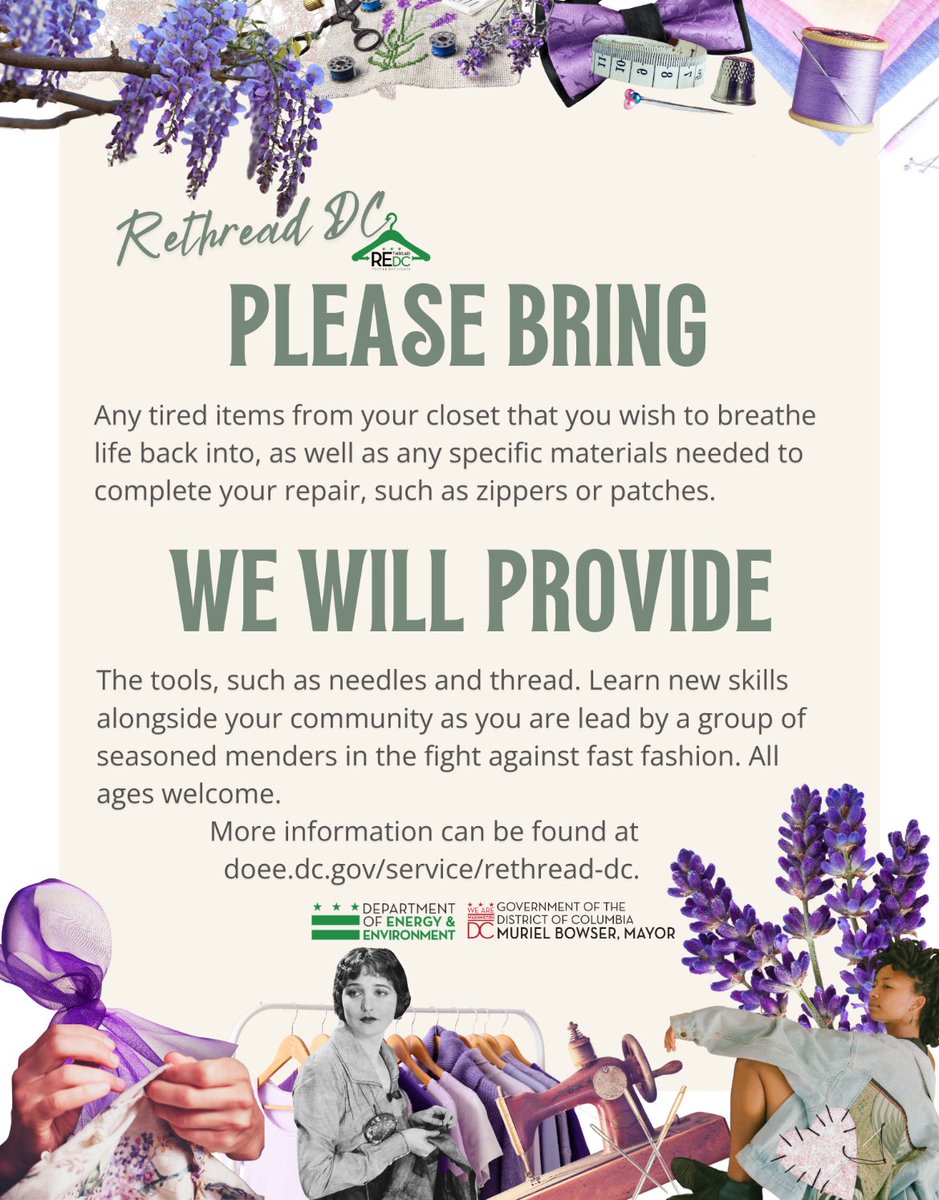 Rethread DC will be hosting the next Mending Workshop on May 25th at the Southwest Neighborhood Library from 1-3PM. Bring any of your worn items and work with talented sewists to learn how to darn, patch and visibly mend your clothing. You will develop creative and practical