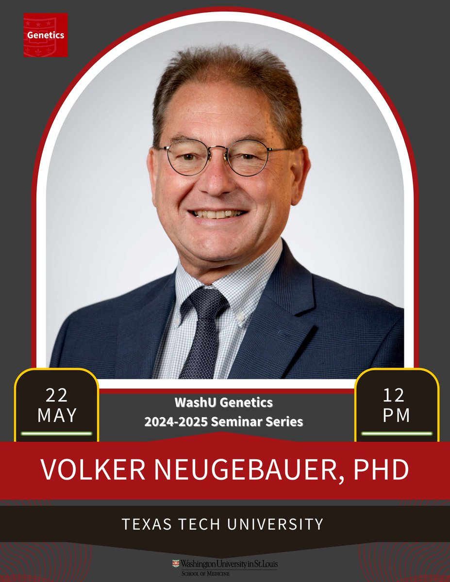 WashUGenetics's tweet image. Join @WashUGenetics this Thursday (May. 22, 12pm CST) in Connor Auditorium when Dr. Volker Neugebauer presents “Neuroplastic changes in the amygdala in the transition to chronic pain”, hosted by Dr. Guoyan Zhao
@gzhao11