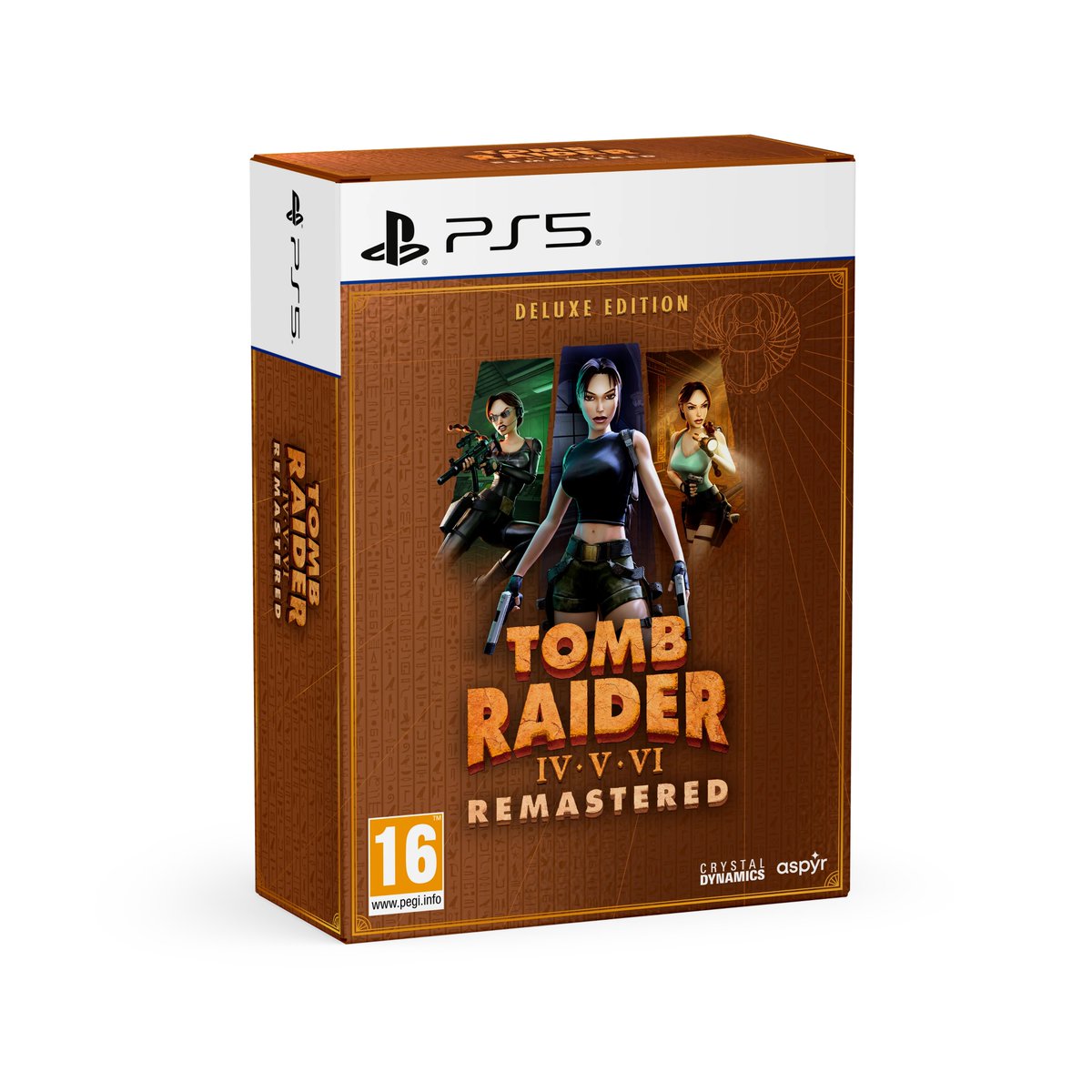 Here's a much better look at the boxes for the Deluxe Editon of Tomb Raider IV-V-VI Remastered on Switch &amp; PS5, coming September 19 at your usual retailers.