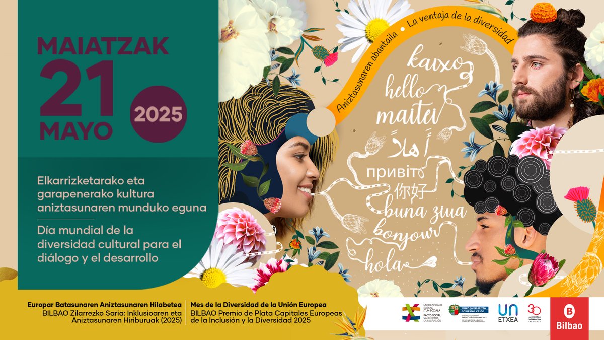 🌍✨ #Bilbo-k maiatzaren 21a ospatuko du, Elkarrizketarako eta Garapenerako Kultura Aniztasunaren Munduko Eguna. ➕ labur.eus/cmgyncfj