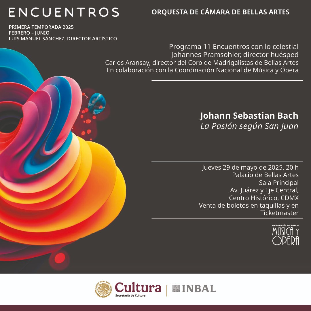 OCBA_MX's tweet photo. #Programa11
Encuentros con lo celestial
📅Mayo 29, 20 h
📍#SalaPrincipal, @PalacioOficial
🎟️Taquillas del recinto🎟️
Lun a sáb de 11 a 18 h
Dom de 8 a 18 h
$200, $160 y $100
💻@Ticketmaster_Me
https://t.co/W9JzeeeOkZ https://t.co/E5hlQ1Xizn