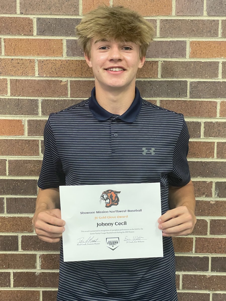 Junior Varsity Gold Glove winner is Johnny Cecil. Congrats