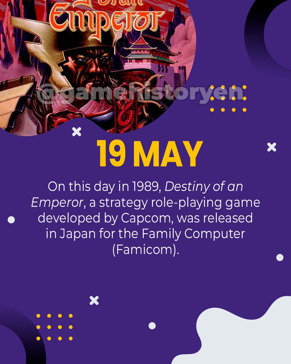 gamehistoryEn's tweet photo. Today in Gaming!🎮
Follow us for Daily notes from gaming history!
#OnThisDay #GamingHistory #DestinyOfAnEmperor #CapcomGames #RetroGaming #StrategyGame #ThreeKingdoms #Famicom #OldSchoolGaming #TodayInGaming #ThrowbackGaming #GameHistory #VideoGameHistory #GameFacts https://t.co/rczsM5npOa