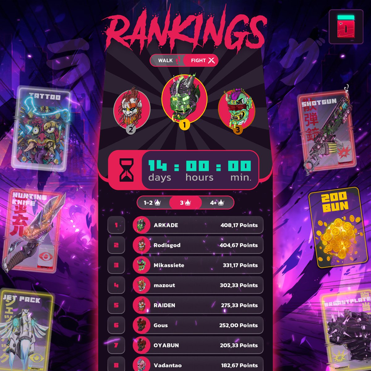 🔥 NEW RANKING JUST DROPPED!
🦾 The streets of Neo Tokyo are pulsing again — it’s time to rise!

⚡ The air crackles with tension, neon blades flash, and every mission counts.
🥷 Street &amp; Fight Missions are back with a vengeance!
Each move, each blow, each step on the pavement
