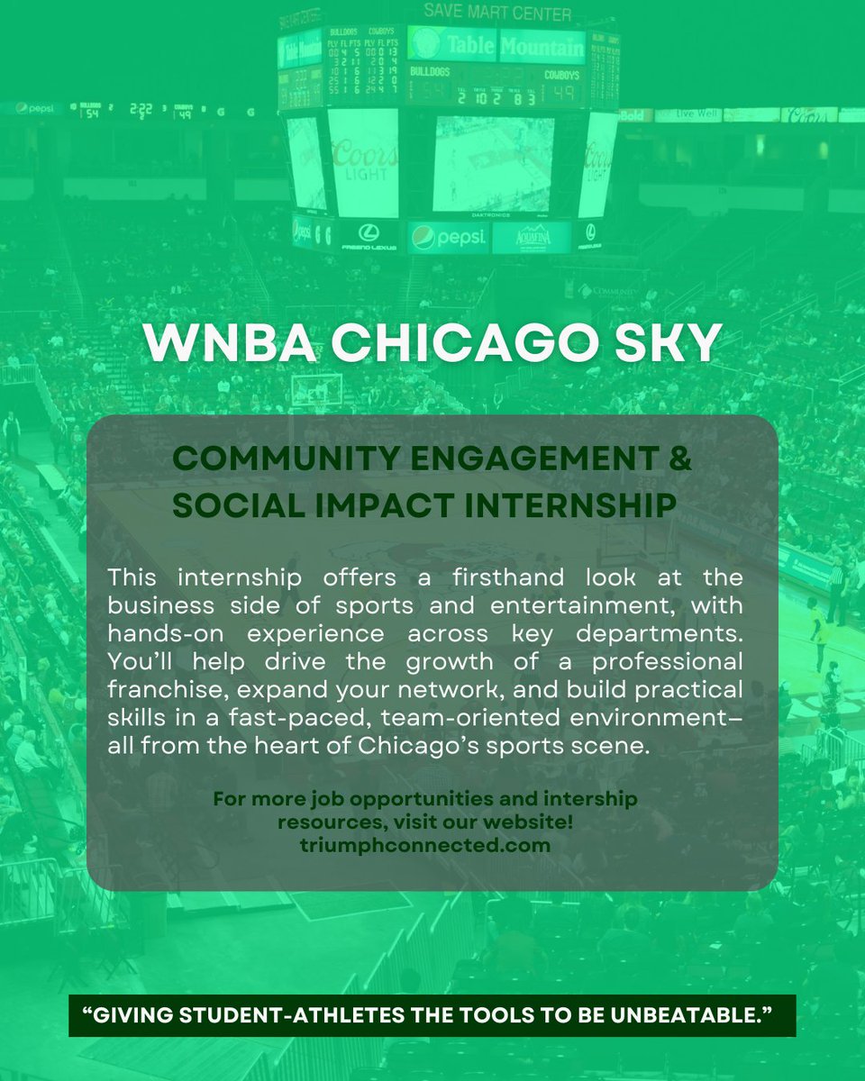 TriumphCnctd's tweet photo. Student athletes! Internships like this one with the @chicagosky are just a scroll away.

Start here: https://t.co/LDxhJu94vz https://t.co/D5CqraI3t5