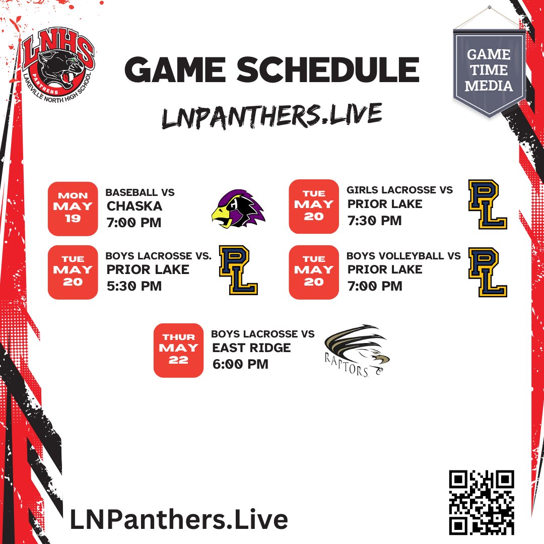 Lakeville North Panthers are ready to compete! ⚾🥍🏐
Catch them in action 5/19–5/22.

Watch live: LNPanthers.Live

#LakevilleNorth #MNHighSchoolSports